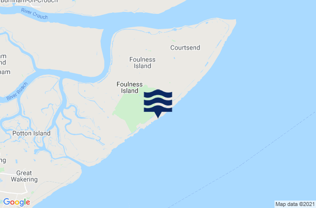 Mapa da tábua de marés em Foulness Island, United Kingdom
