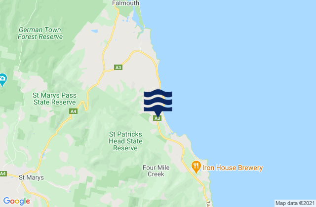 Mapa da tábua de marés em Four Mile Creek Beach, Australia