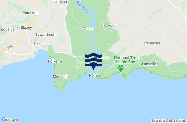 Mapa da tábua de marés em Fowey, United Kingdom