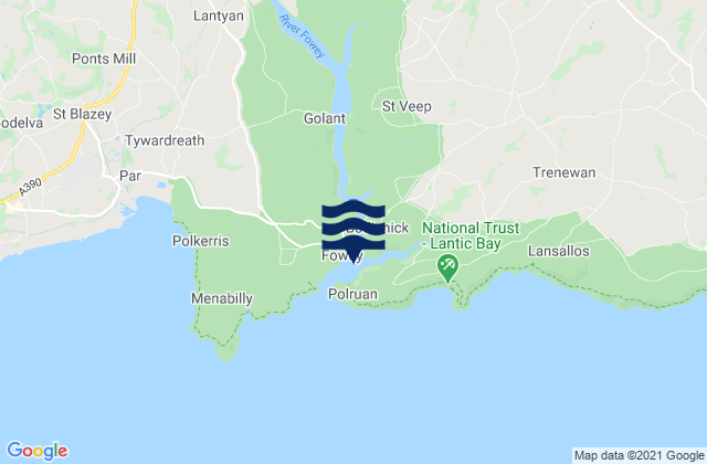 Mapa da tábua de marés em Fowey Harbour, United Kingdom