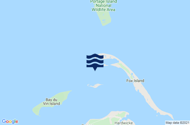 Mapa da tábua de marés em Fox Island (Miramich), Canada