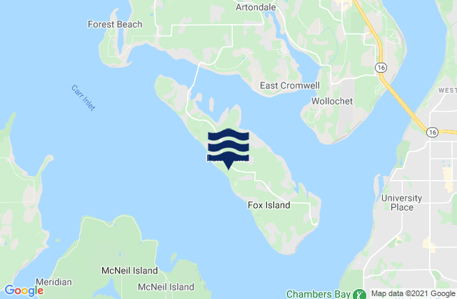 Mapa da tábua de marés em Fox Island, United States