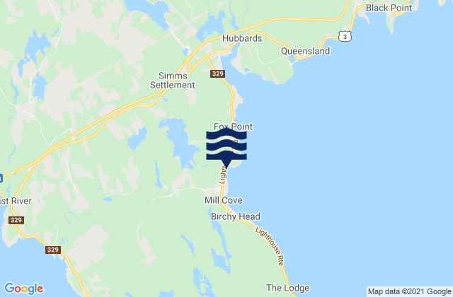 Mapa da tábua de marés em Fox Point Beach, Canada