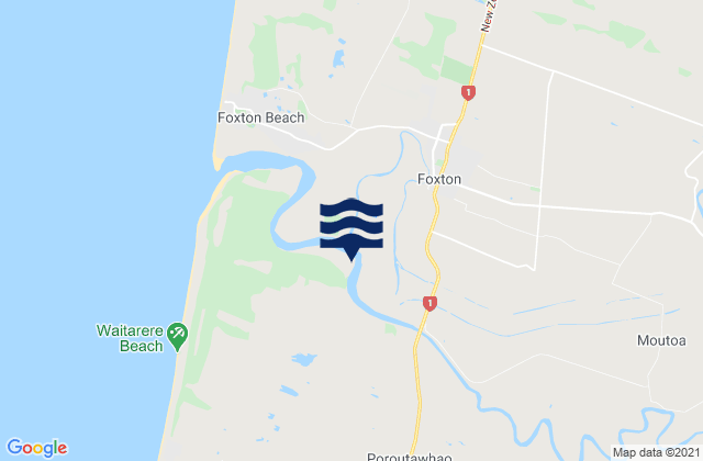 Mapa da tábua de marés em Foxton, New Zealand