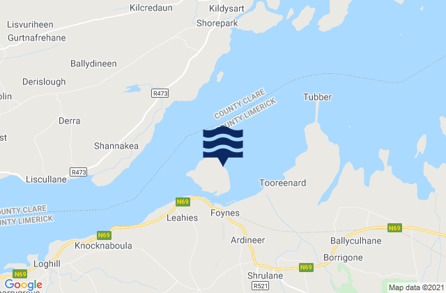Mapa da tábua de marés em Foynes Island, Ireland