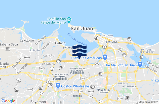 Mapa da tábua de marés em Frailes Barrio, Puerto Rico