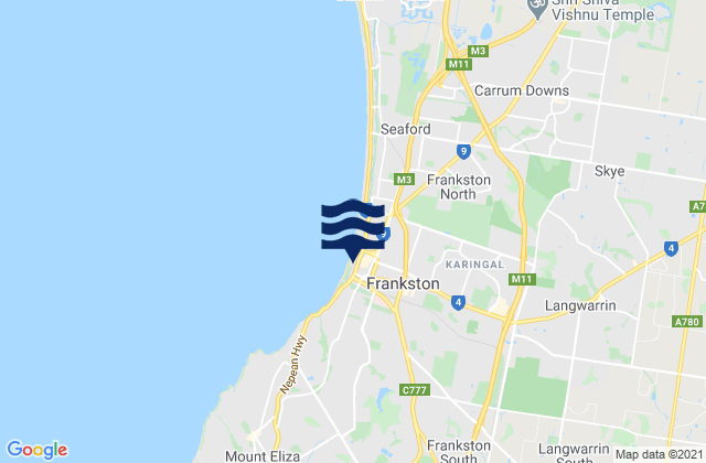 Mapa da tábua de marés em Frankston, Australia