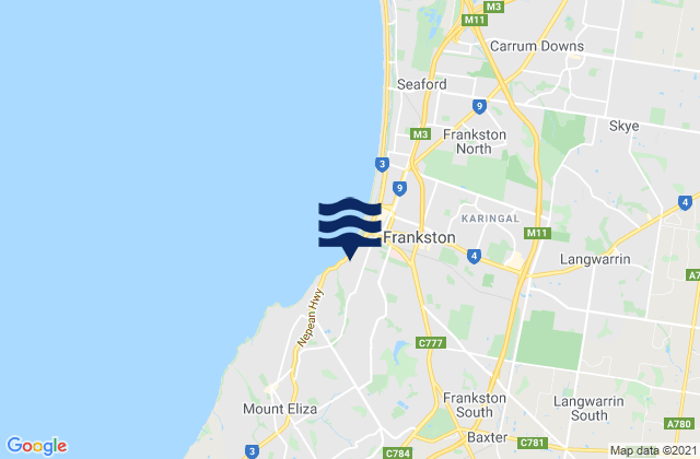 Mapa da tábua de marés em Frankston South, Australia