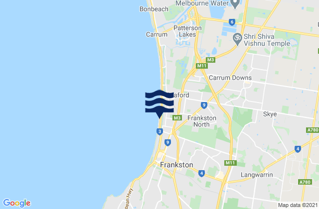 Mapa da tábua de marés em Frankston, Australia