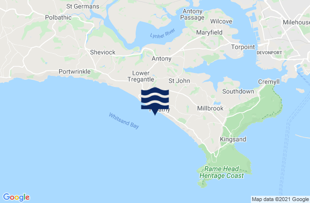 Mapa da tábua de marés em Freathy Beach, United Kingdom
