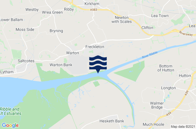 Mapa da tábua de marés em Freckleton, United Kingdom