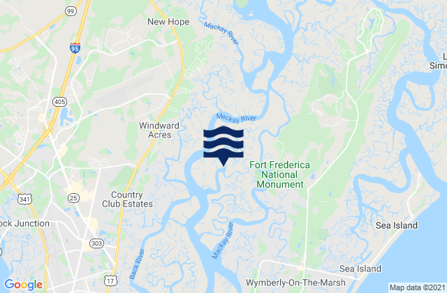 Mapa da tábua de marés em Frederica River, United States