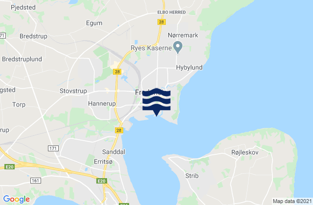 Mapa da tábua de marés em Fredericia, Denmark