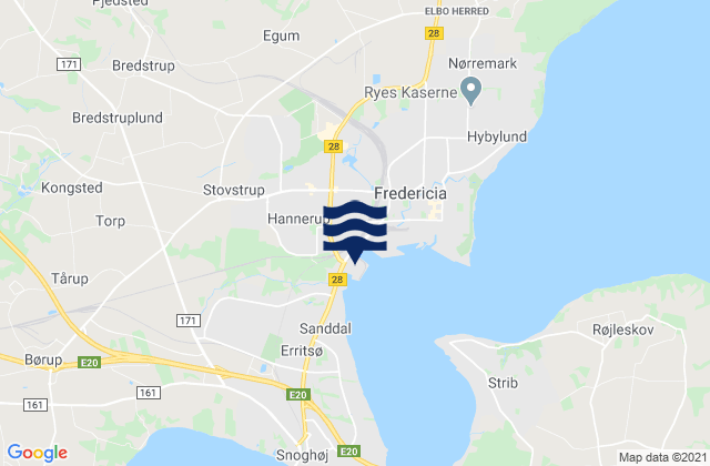 Mapa da tábua de marés em Fredericia Kommune, Denmark