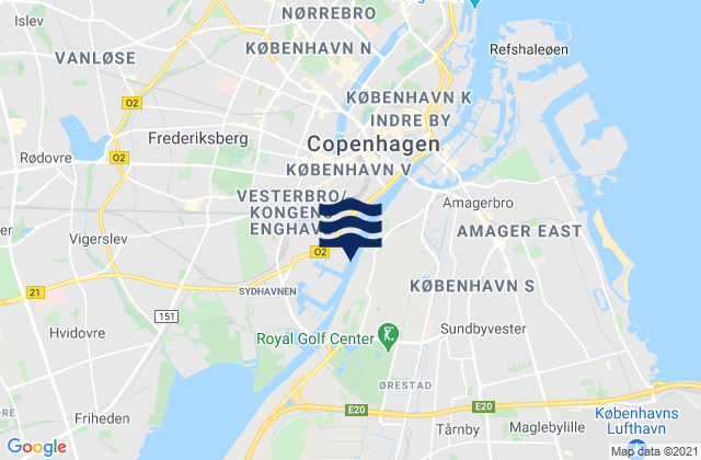 Mapa da tábua de marés em Frederiksberg, Denmark