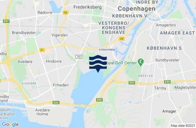 Mapa da tábua de marés em Frederiksberg Kommune, Denmark
