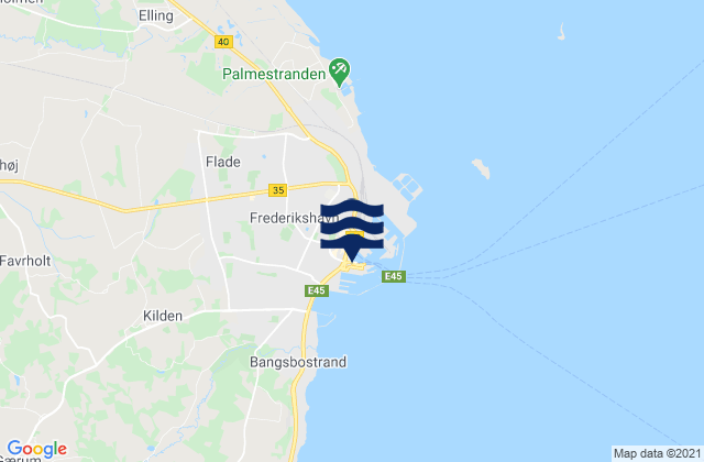 Mapa da tábua de marés em Frederikshavn, Denmark