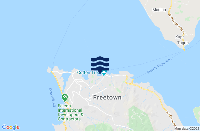 Mapa da tábua de marés em Freetown, Sierra Leone