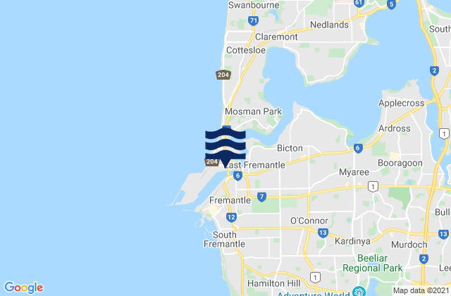 Mapa da tábua de marés em Fremantle, Australia