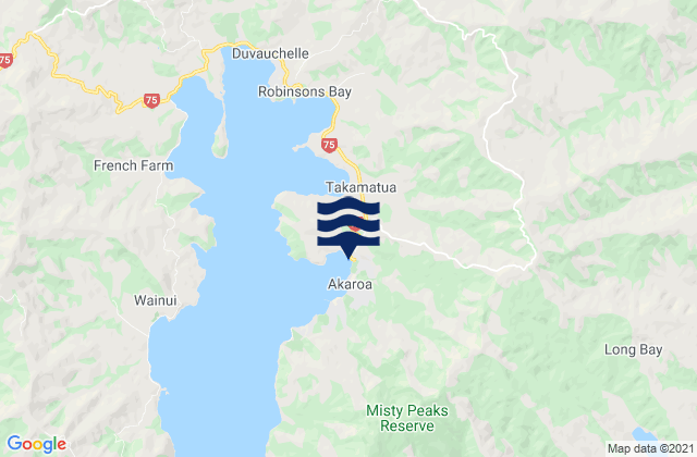 Mapa da tábua de marés em French Bay - Akaroa, New Zealand