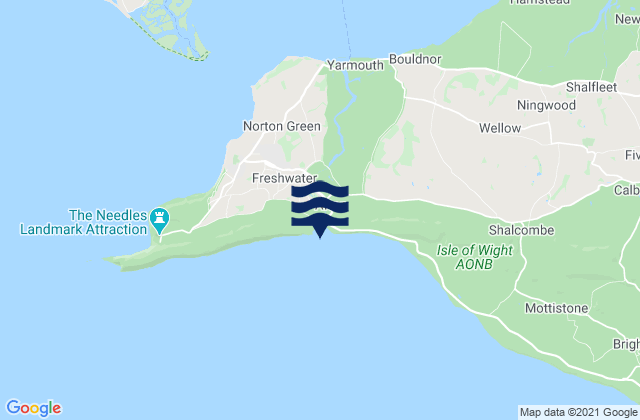 Mapa da tábua de marés em Freshwater Bay Beach, United Kingdom