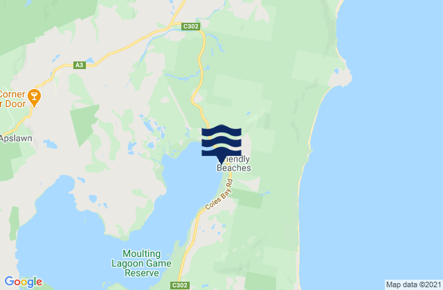 Mapa da tábua de marés em Friendly Beaches, Australia