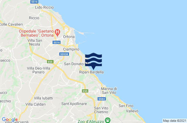 Mapa da tábua de marés em Frisa, Italy