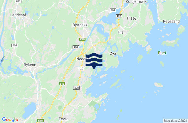 Mapa da tábua de marés em Froland, Norway