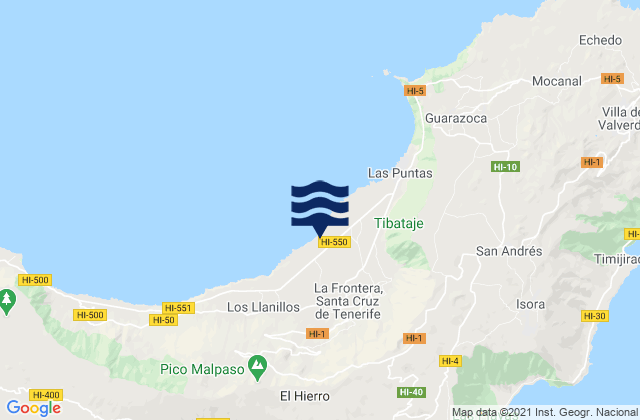 Mapa da tábua de marés em Frontera, Spain