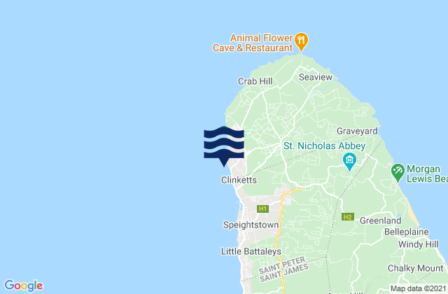 Mapa da tábua de marés em Fryers Well, Martinique