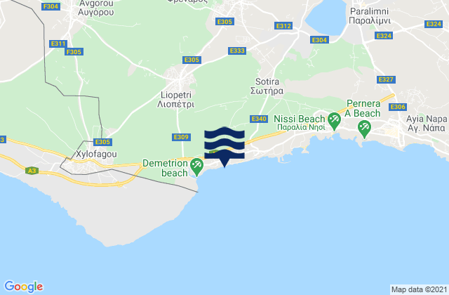 Mapa da tábua de marés em Frénaros, Cyprus