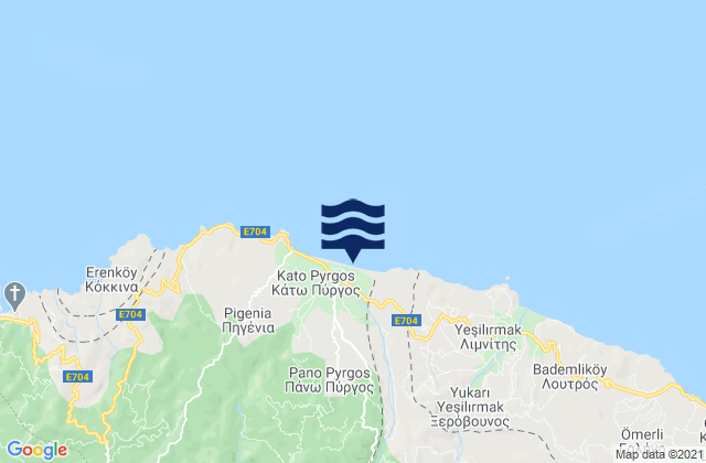 Mapa da tábua de marés em Fródisia, Cyprus