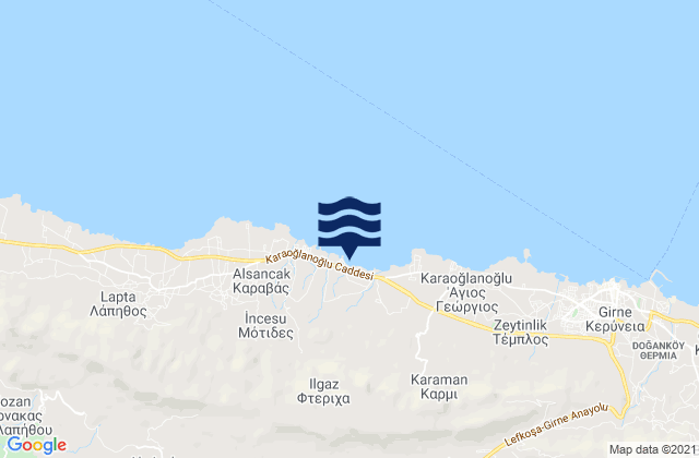 Mapa da tábua de marés em Ftéricha, Cyprus