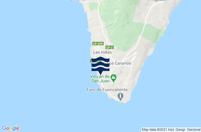 Mapa da tábua de marés em Fuencaliente de la Palma, Spain
