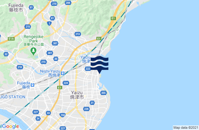 Mapa da tábua de marés em Fujieda, Japan