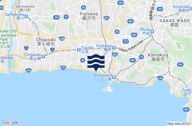 Mapa da tábua de marés em Fujisawa, Japan