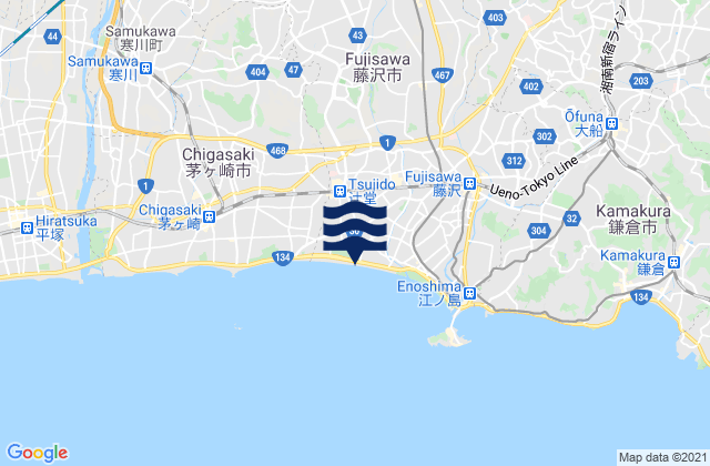 Mapa da tábua de marés em Fujisawa Shi, Japan