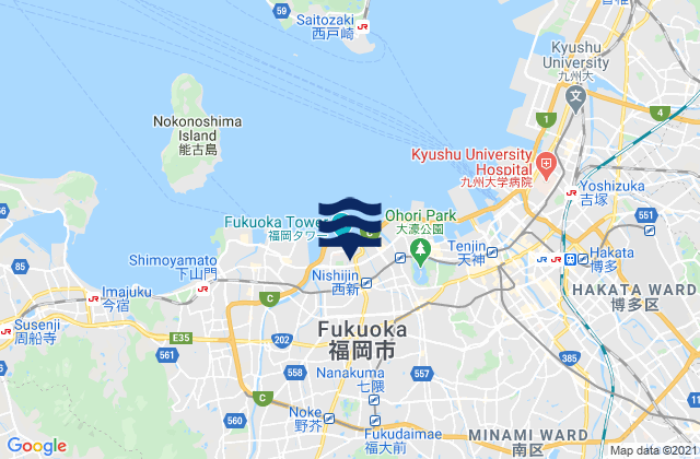 Mapa da tábua de marés em Fukuoka-shi, Japan