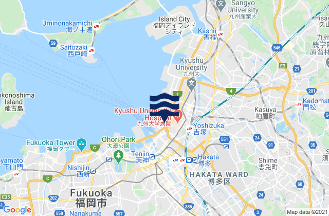 Mapa da tábua de marés em Fukuoka, Japan