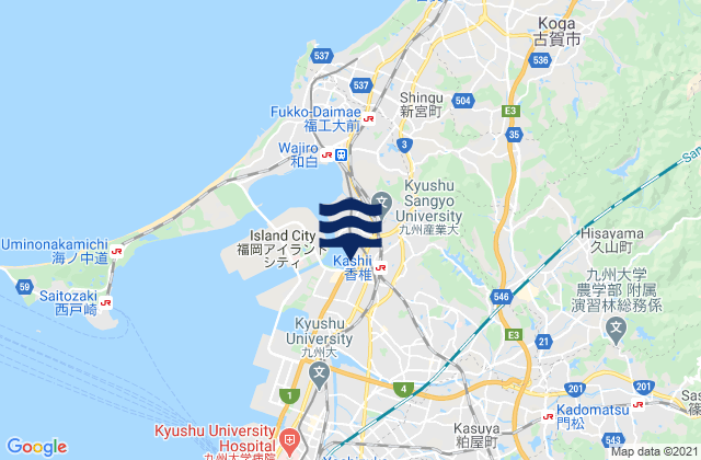 Mapa da tábua de marés em Fukuoka Prefecture, Japan