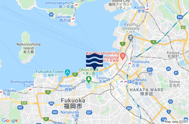 Mapa da tábua de marés em Fukuoka Wan, Japan
