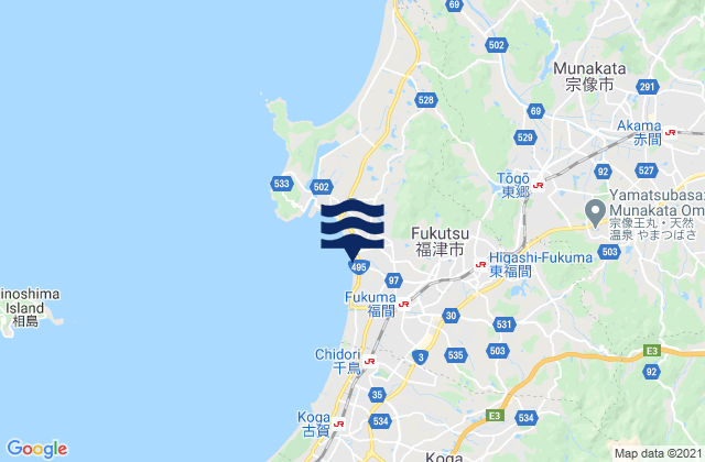Mapa da tábua de marés em Fukutsu Shi, Japan