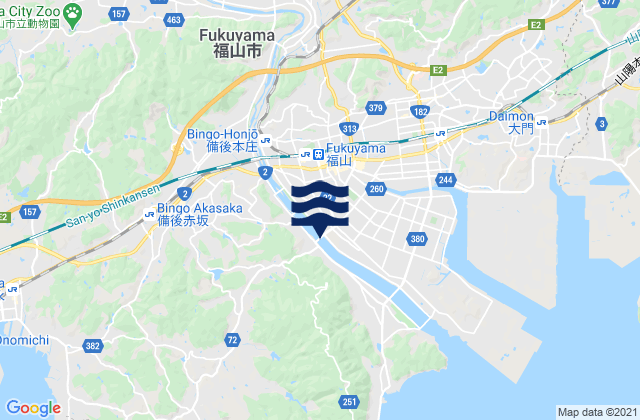 Mapa da tábua de marés em Fukuyama, Japan