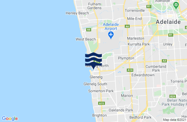 Mapa da tábua de marés em Fullarton, Australia