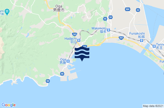 Mapa da tábua de marés em Funakawa Wan, Japan