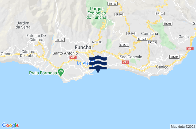 Mapa da tábua de marés em Funchal, Portugal