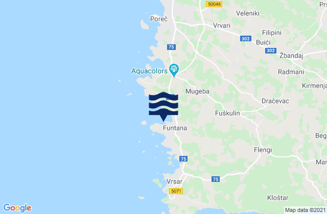 Mapa da tábua de marés em Funtana-Fontane, Croatia