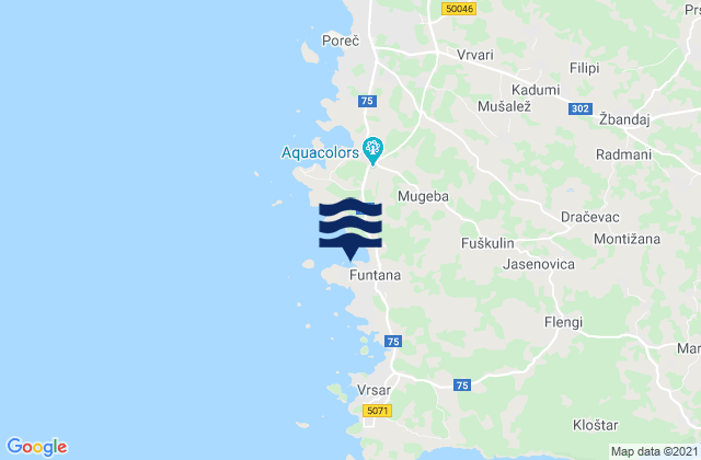 Mapa da tábua de marés em Funtana, Croatia