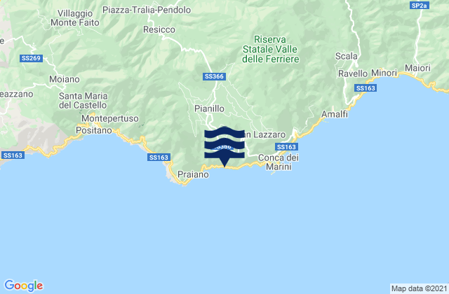 Mapa da tábua de marés em Furore, Italy