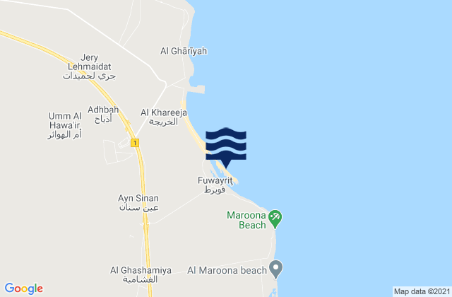 Mapa da tábua de marés em Fuwayriţ, Qatar